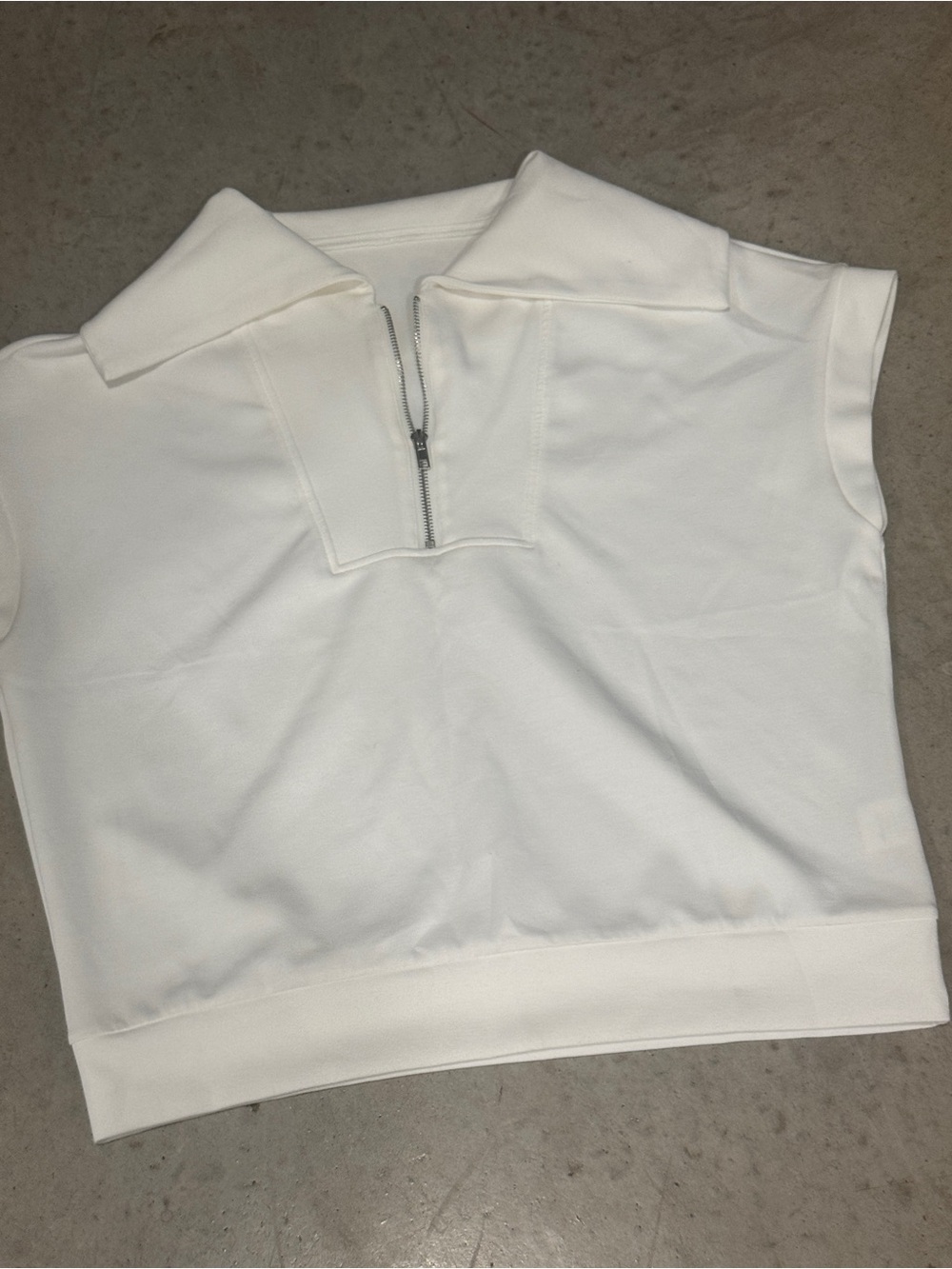 Cropped White Zip Polo Top